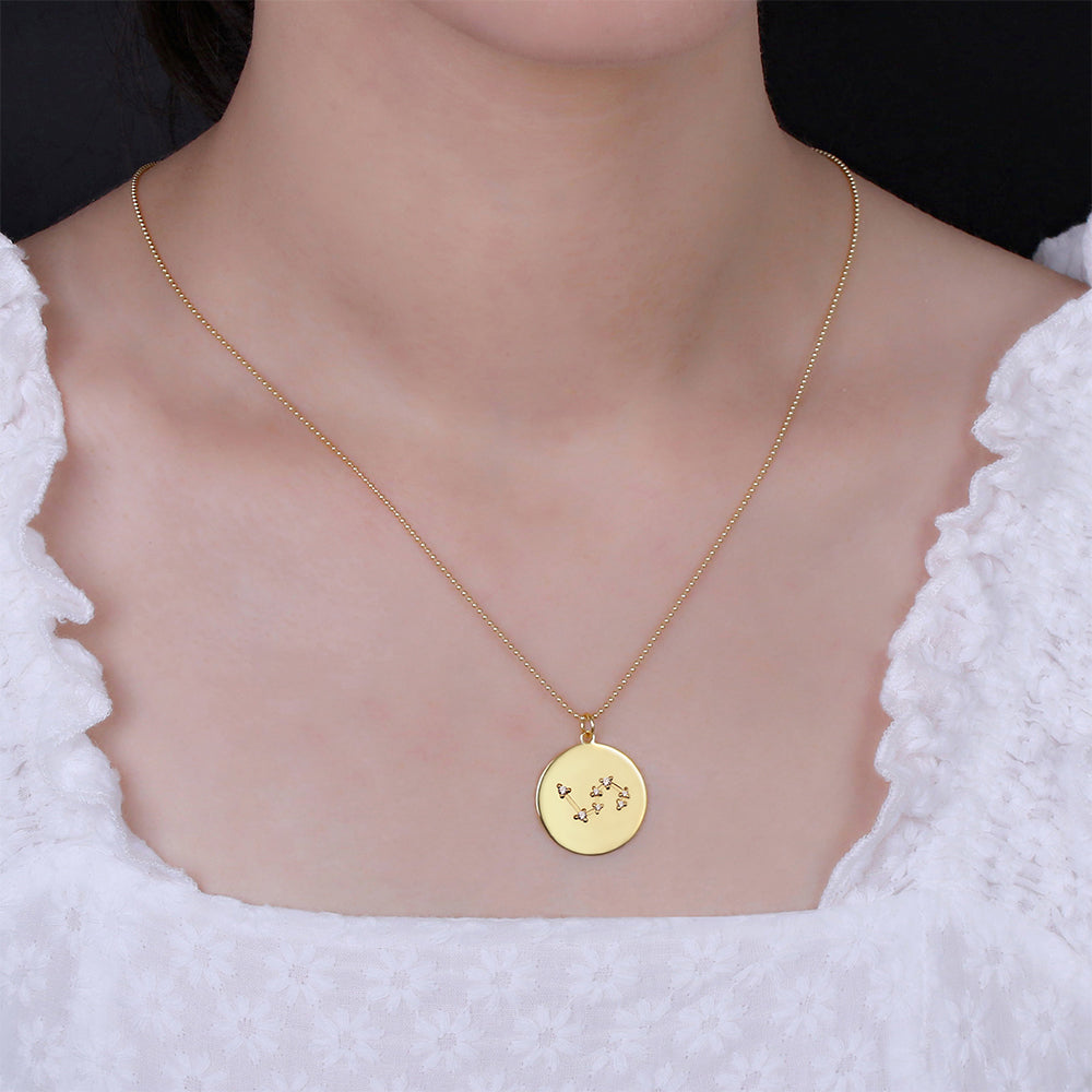 Celestial Essence: Gold Zodiac Disc Necklace | S925 Sterling Silver