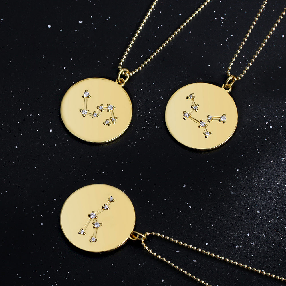 Celestial Essence: Gold Zodiac Disc Necklace | S925 Sterling Silver