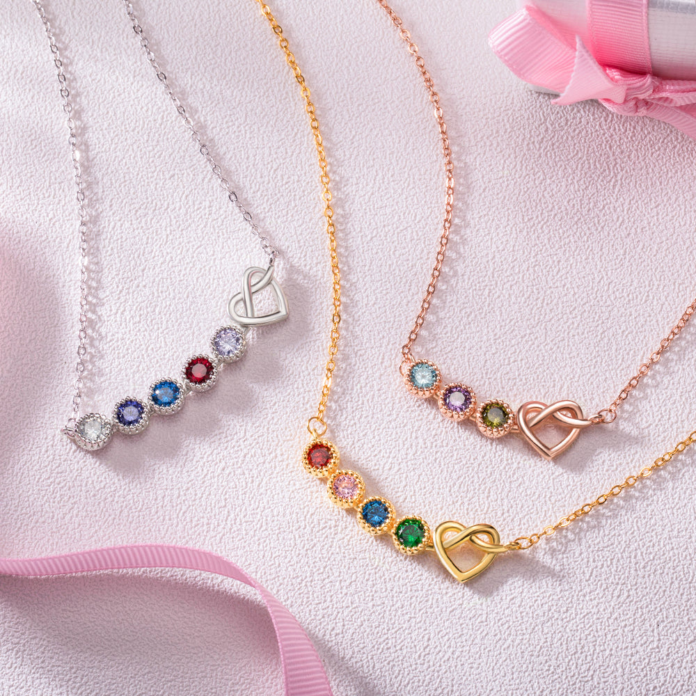 Elegant Mother's Birthstone Necklace: Personalized Brass- Stainless Steel