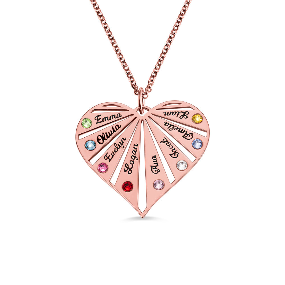 More Splits, One Whole: Stainless Steel Personalized Birthstones Heart Necklace