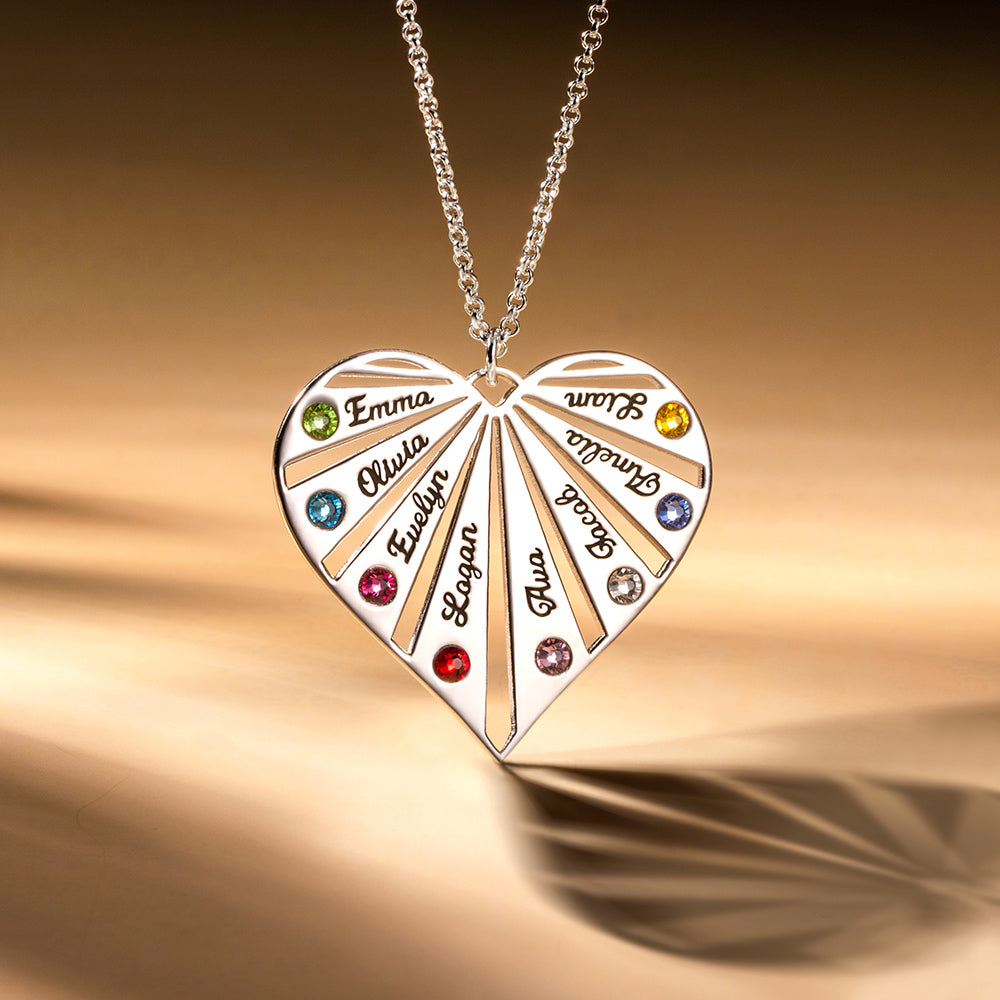 More Splits, One Whole: Stainless Steel Personalized Birthstones Heart Necklace