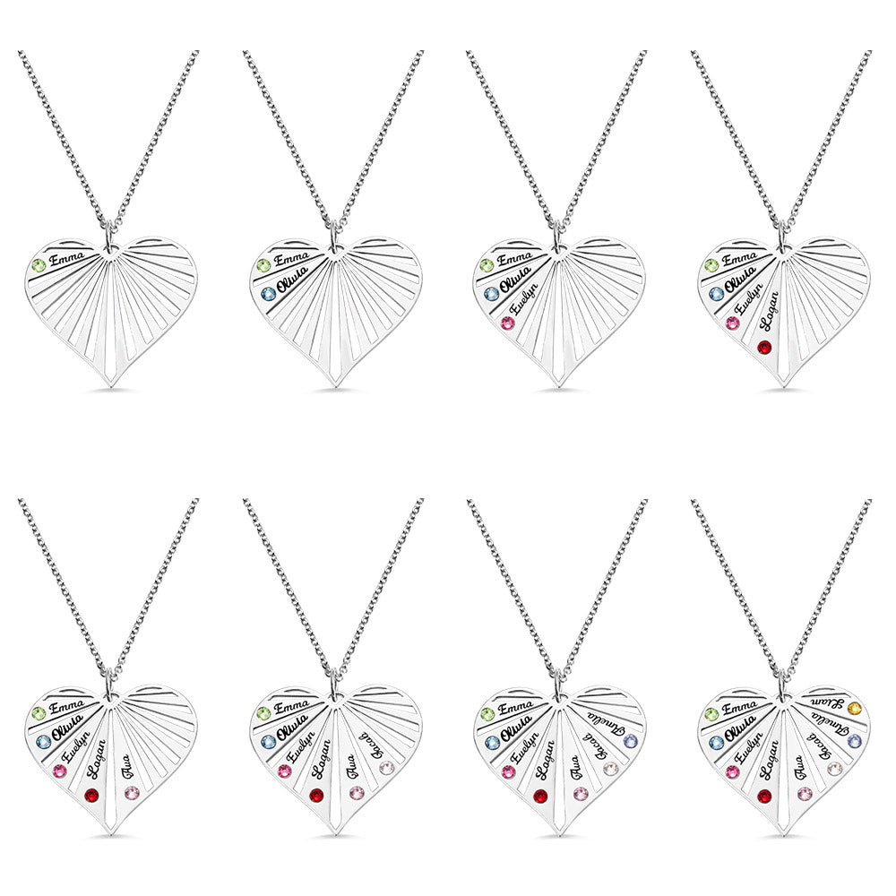 More Splits, One Whole: Stainless Steel Personalized Birthstones Heart Necklace