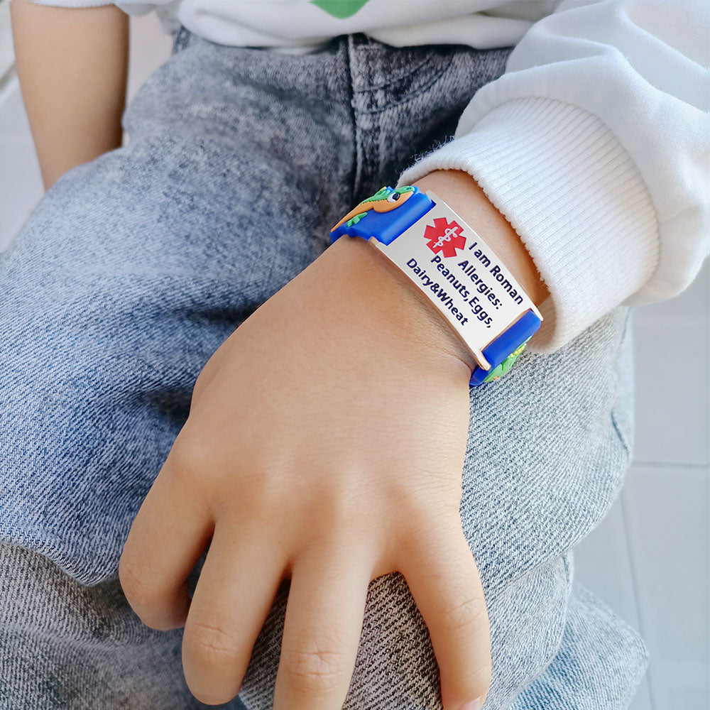 Custom Cartoon Medical Alert Bracelet - Child-Friendly ID Band for Health Safety - Perfect Gift for Kids with Allergies