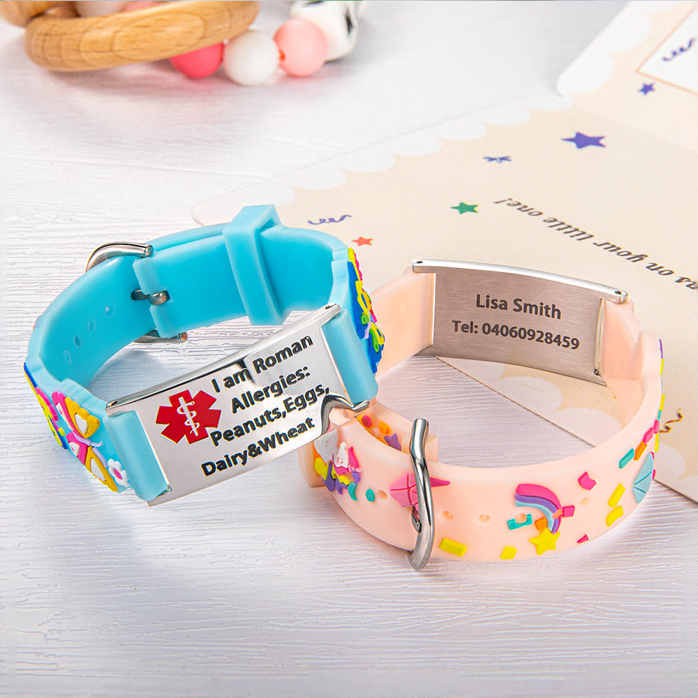 Custom Cartoon Medical Alert Bracelet - Child-Friendly ID Band for Health Safety - Perfect Gift for Kids with Allergies