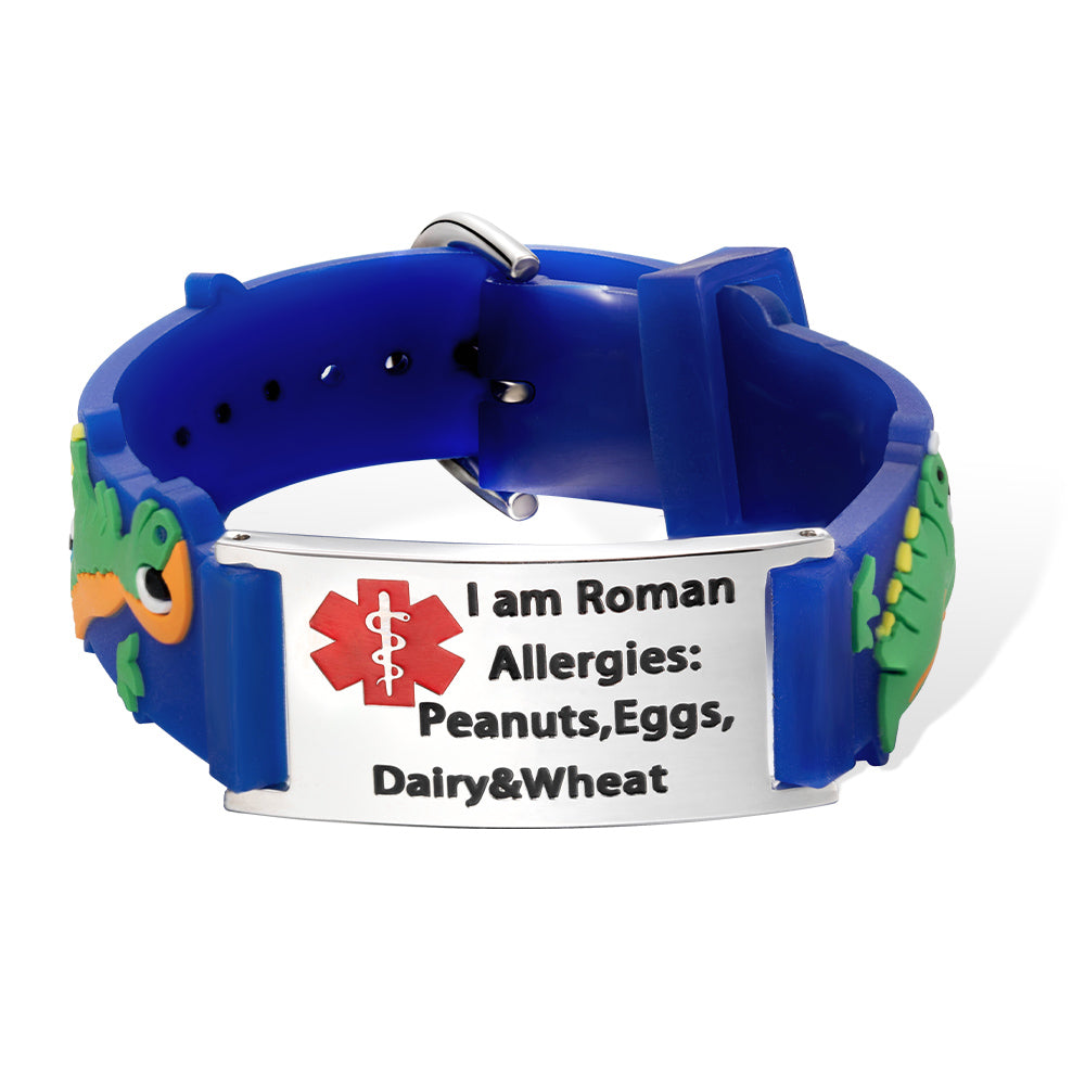 Custom Cartoon Medical Alert Bracelet - Child-Friendly ID Band for Health Safety - Perfect Gift for Kids with Allergies