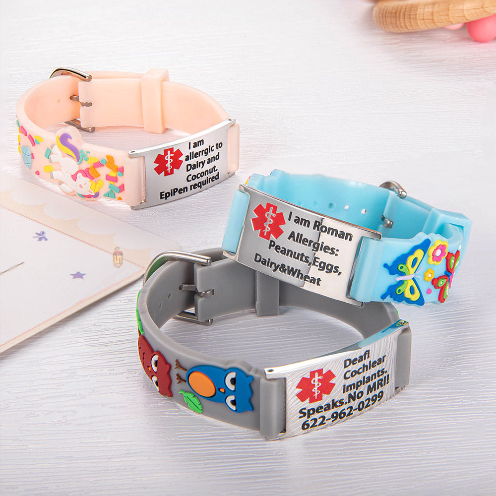 Custom Cartoon Medical Alert Bracelet - Child-Friendly ID Band for Health Safety - Perfect Gift for Kids with Allergies