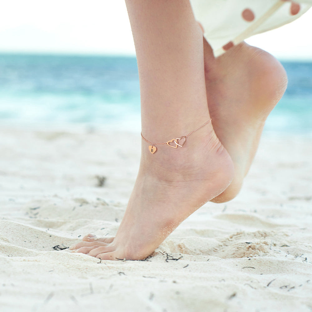 Cherished Embrace: Personalized Heart Anklet-Sterling Silver 925