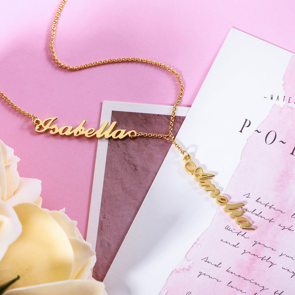 Duo Signature Elegance: Stainless Steel Y-Shaped Dual Name Necklace