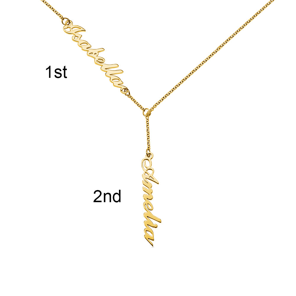 Duo Signature Elegance: Stainless Steel Y-Shaped Dual Name Necklace