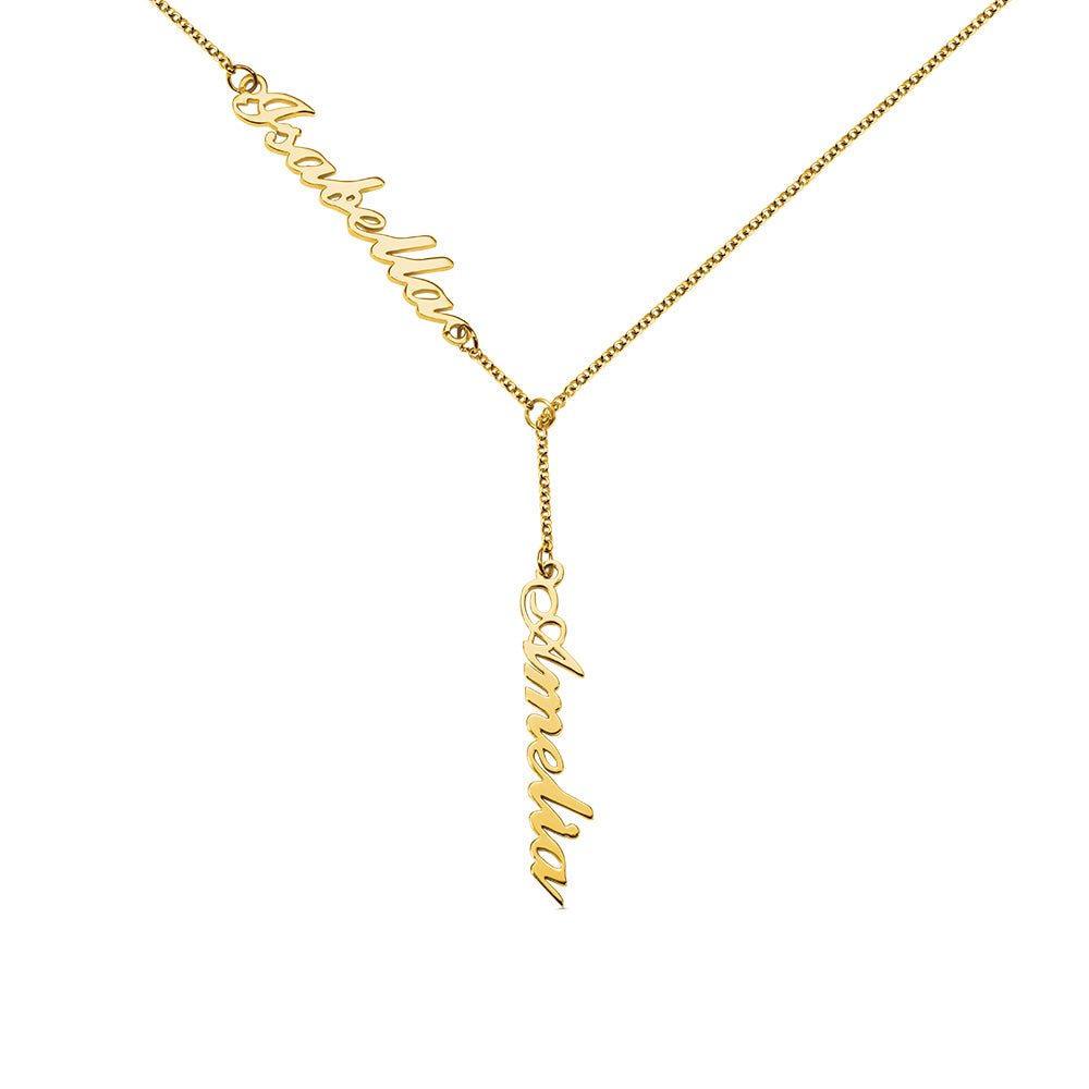 Duo Signature Elegance: Stainless Steel Y-Shaped Dual Name Necklace