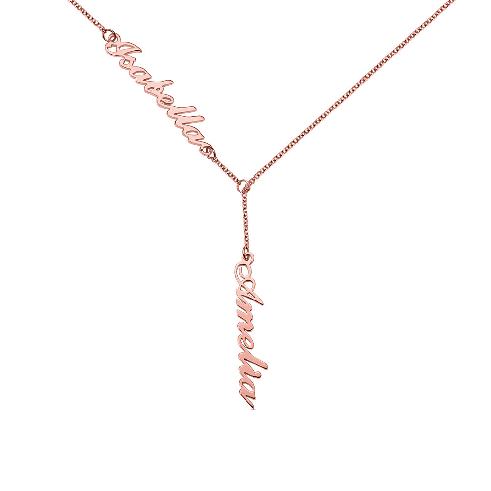 Duo Signature Elegance: Stainless Steel Y-Shaped Dual Name Necklace