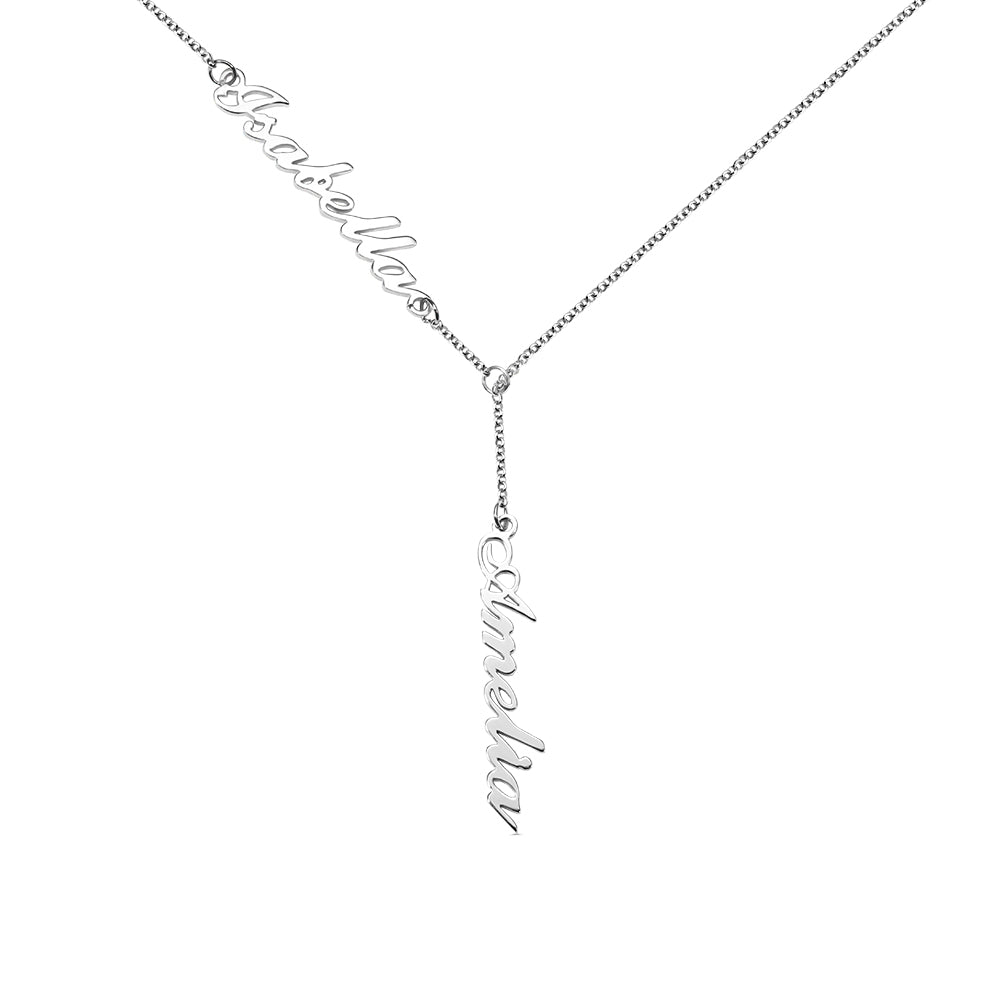 Duo Signature Elegance: Stainless Steel Y-Shaped Dual Name Necklace