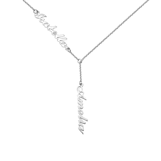 Duo Signature Elegance: Stainless Steel Y-Shaped Dual Name Necklace