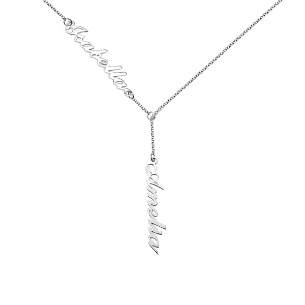 Duo Signature Elegance: Stainless Steel Y-Shaped Dual Name Necklace