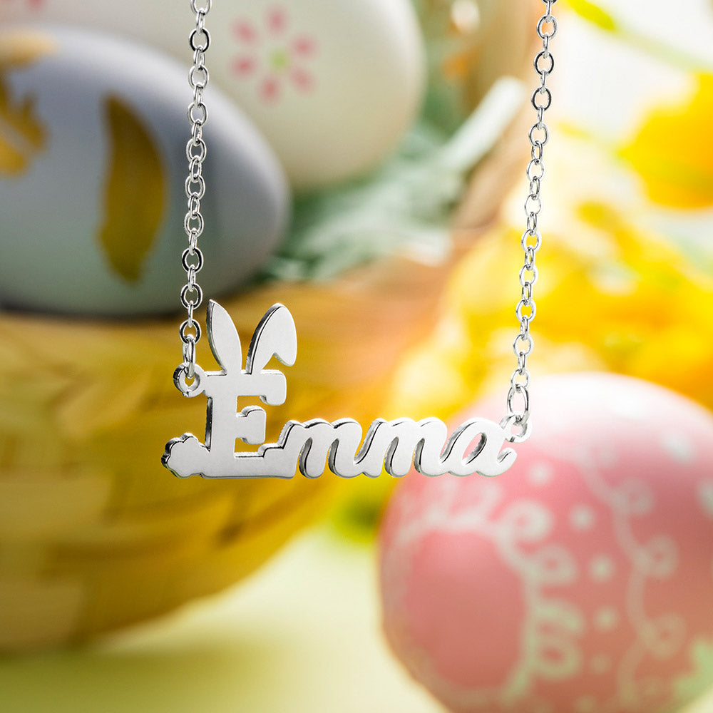 Personalized Easter Bunny Name Necklace in Stainless Steel | For children and Adults