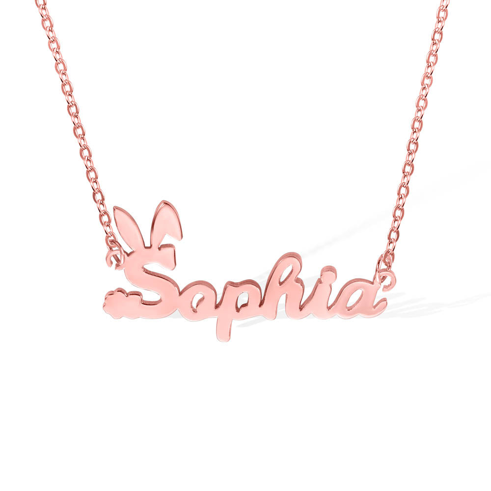 Personalized Easter Bunny Name Necklace in Stainless Steel | For children and Adults