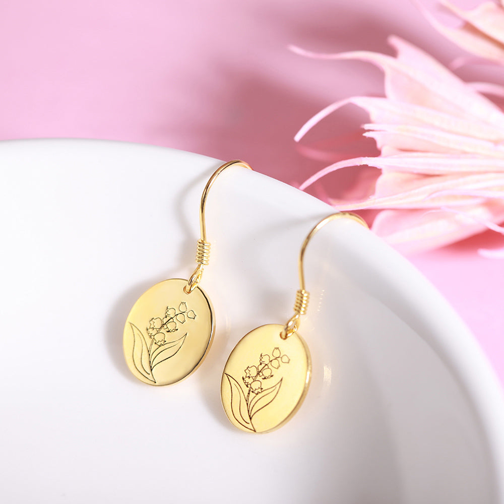 Custom Engraved Birth Flower Earrings - Personalized Floral Elegance