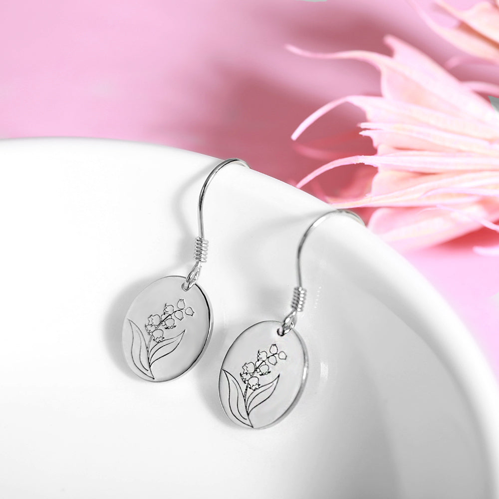 Custom Engraved Birth Flower Earrings - Personalized Floral Elegance