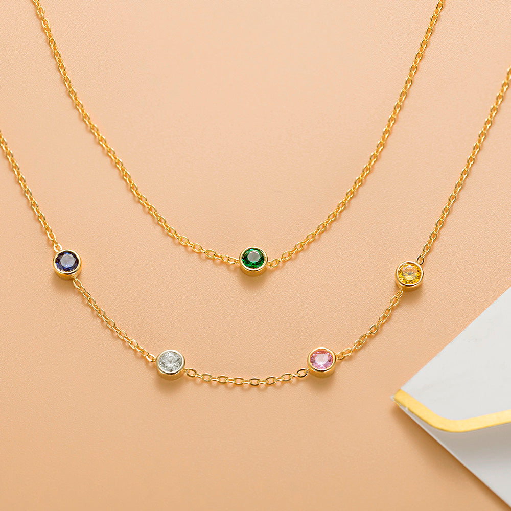 Elegant Array: Personalized Birthstone Charm Necklace