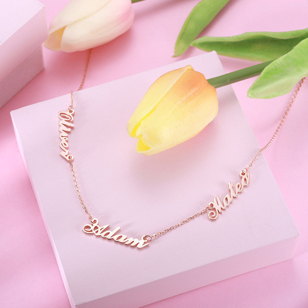 Cherish Your Bonds: Triple Name Necklace in Stainless Steel