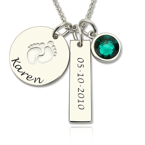 New Beginnings: Birthstone-Adorned Baby Feet Disc Necklace for Moms