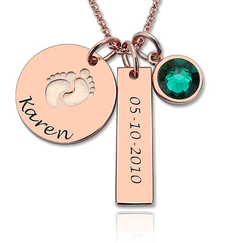 New Beginnings: Birthstone-Adorned Baby Feet Disc Necklace for Moms