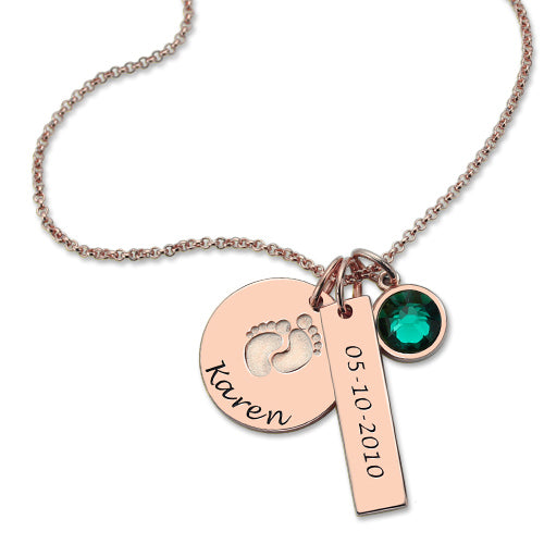 New Beginnings: Birthstone-Adorned Baby Feet Disc Necklace for Moms