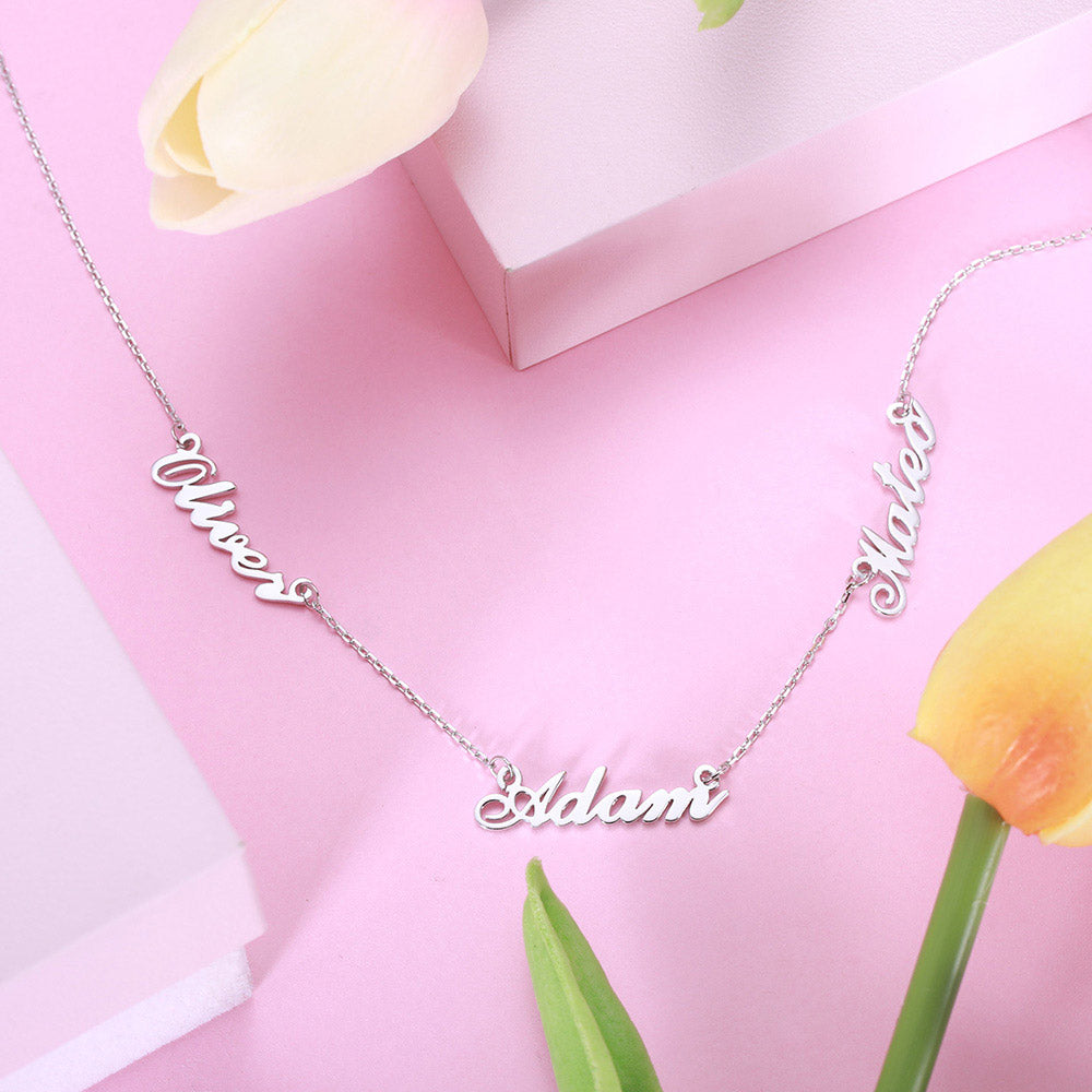 Cherish Your Bonds: Triple Name Necklace in 925 Sterling Silver