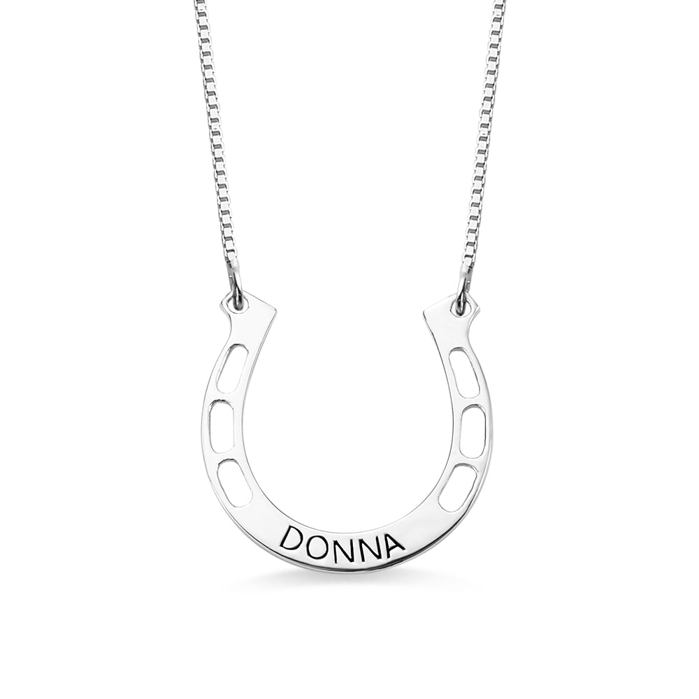 Personalized Horseshoes Name Necklace - Sterling Silver