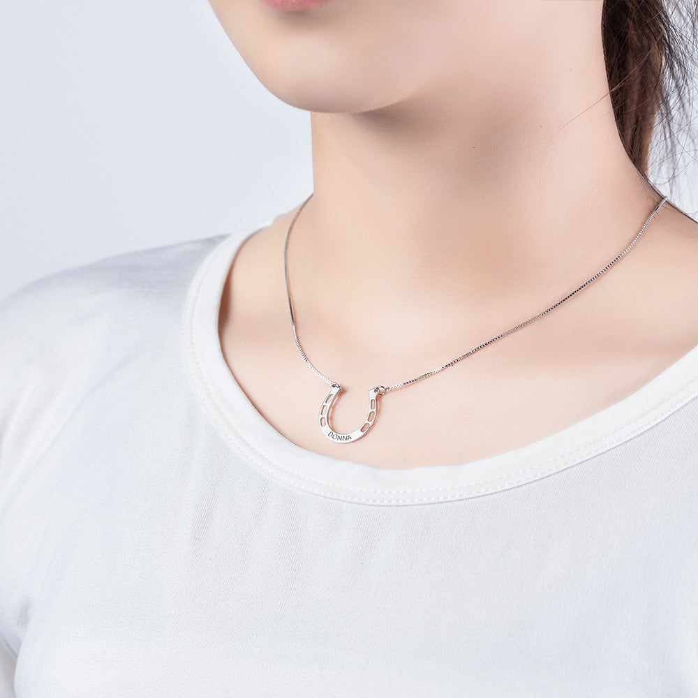 Gepersonaliseerde hoefijzers naam ketting - Sterling zilver