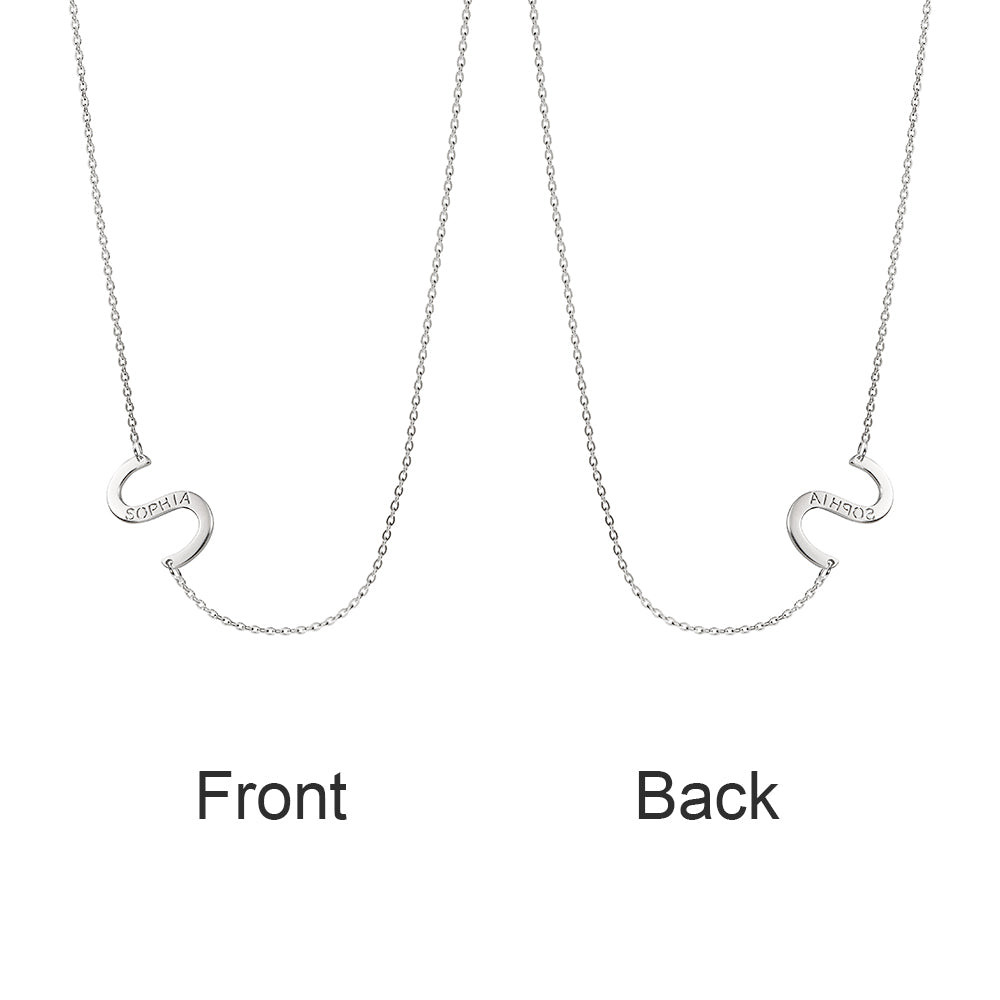 Dual Initials Sideways Layered Necklace with Custom Names - Stainless Steel