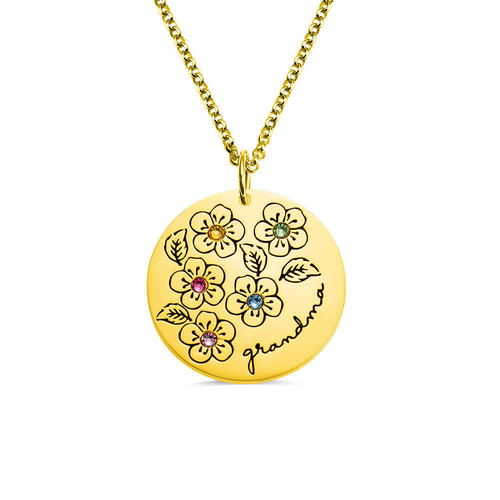 Blossoming Love: Custom Mother's Flower Birthstone Necklace in Sterling Silver 925