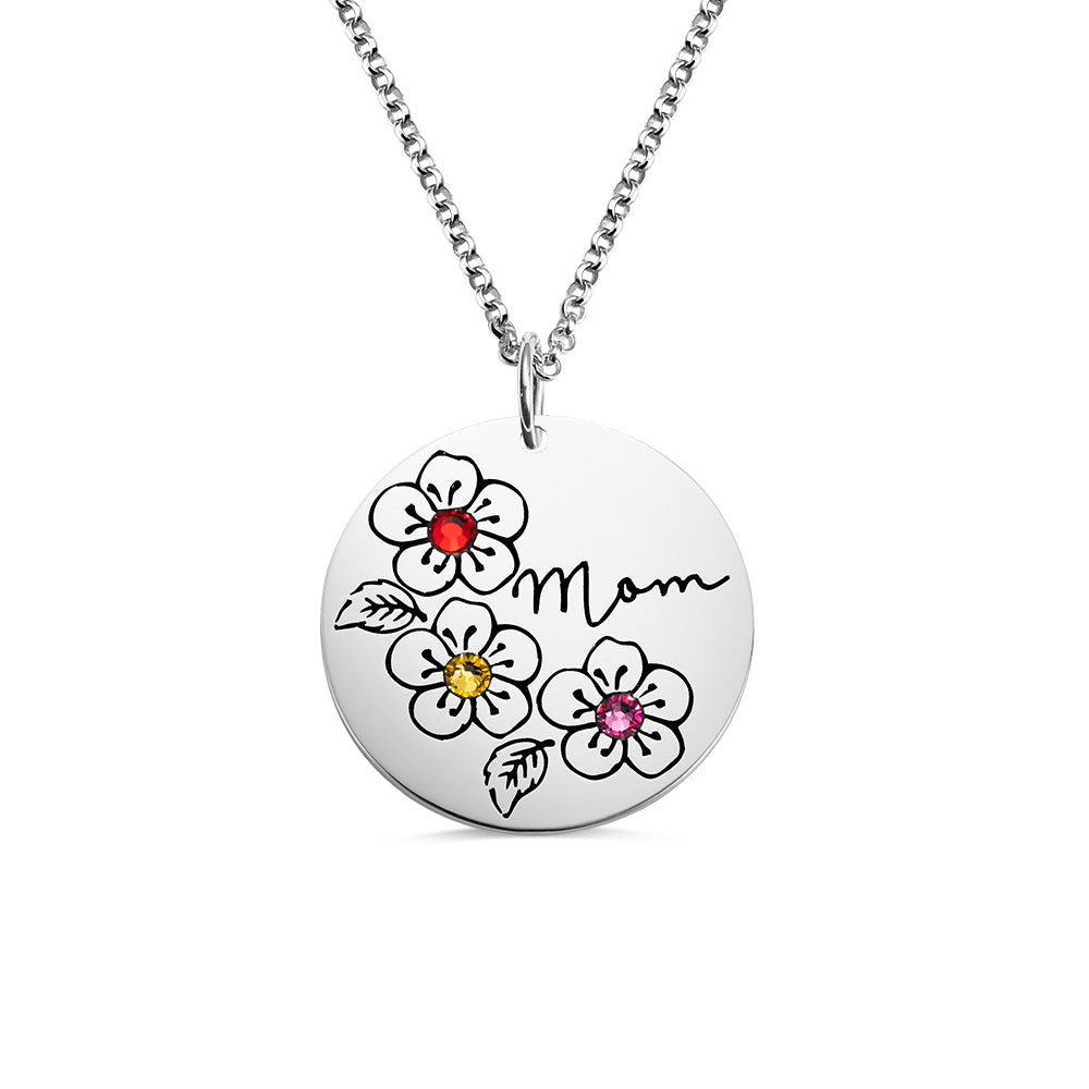 Blühende Liebe: Personalisierte Geburtsstein-Halskette mit Mutterblume aus Sterlingsilber 925