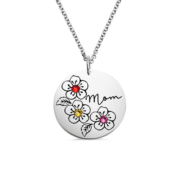 Blühende Liebe: Personalisierte Geburtsstein-Halskette mit Mutterblume aus Sterlingsilber 925