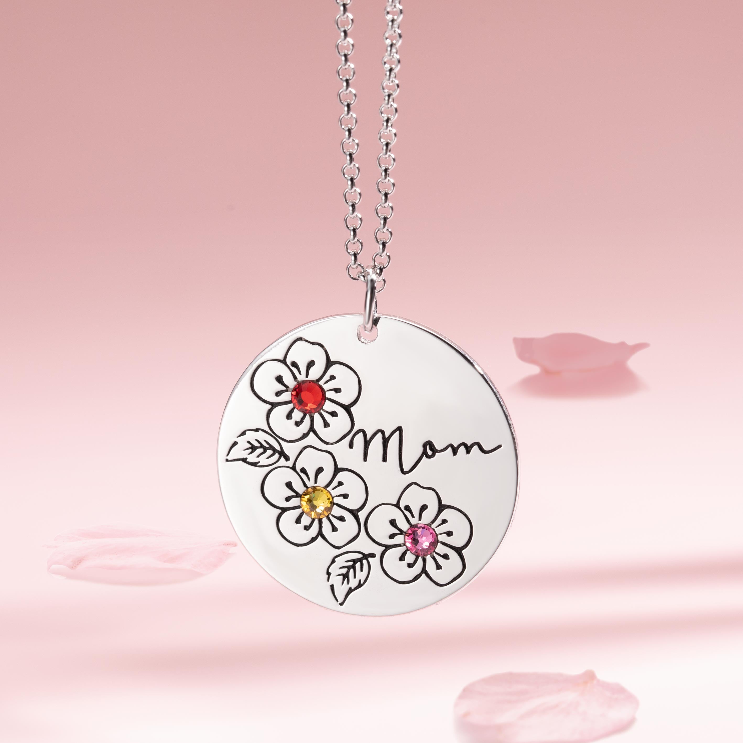 Blossoming Love: Custom Mother's Flower Birthstone Necklace in Sterling Silver 925