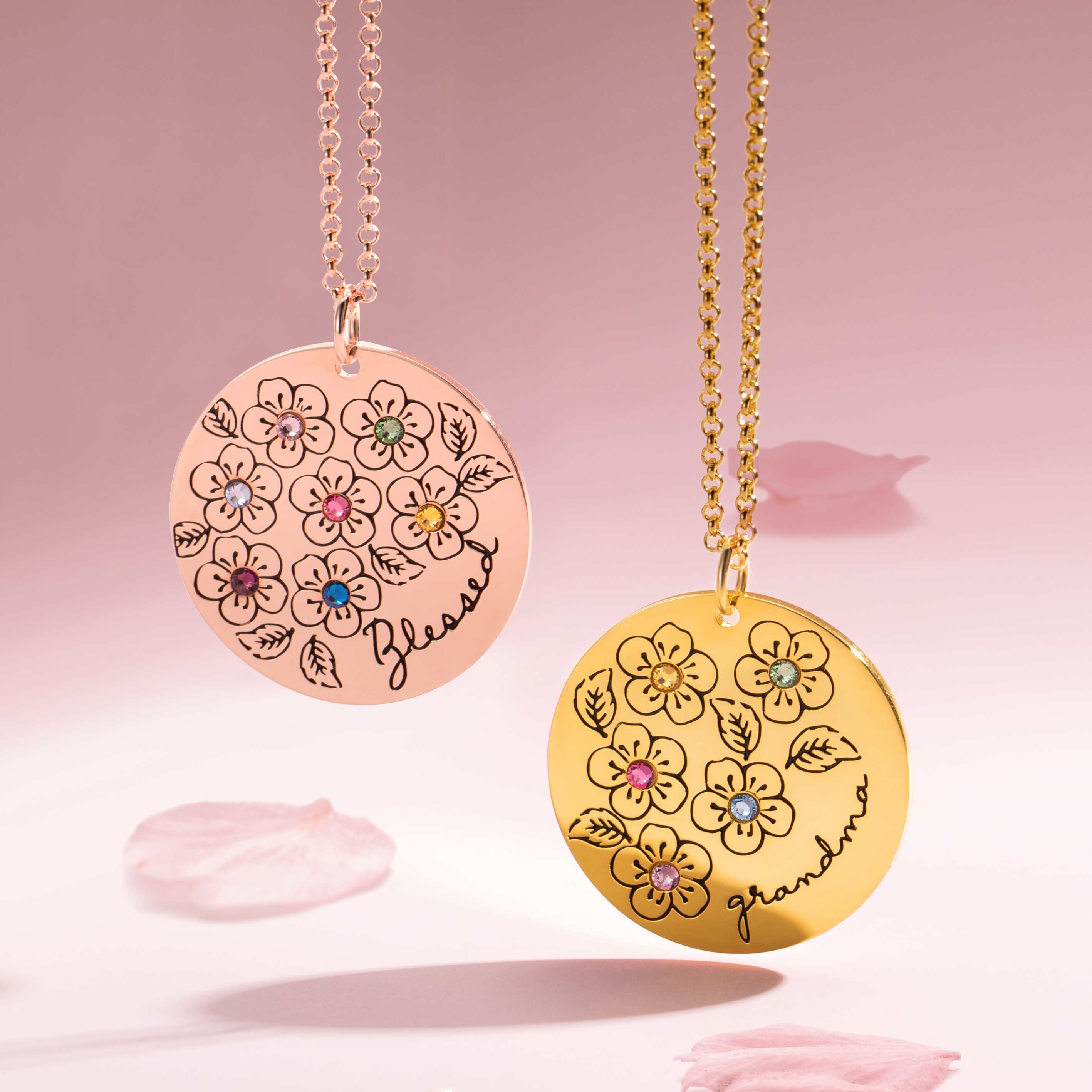 Blossoming Love: Custom Mother's Flower Birthstone Necklace in Stainless Steel