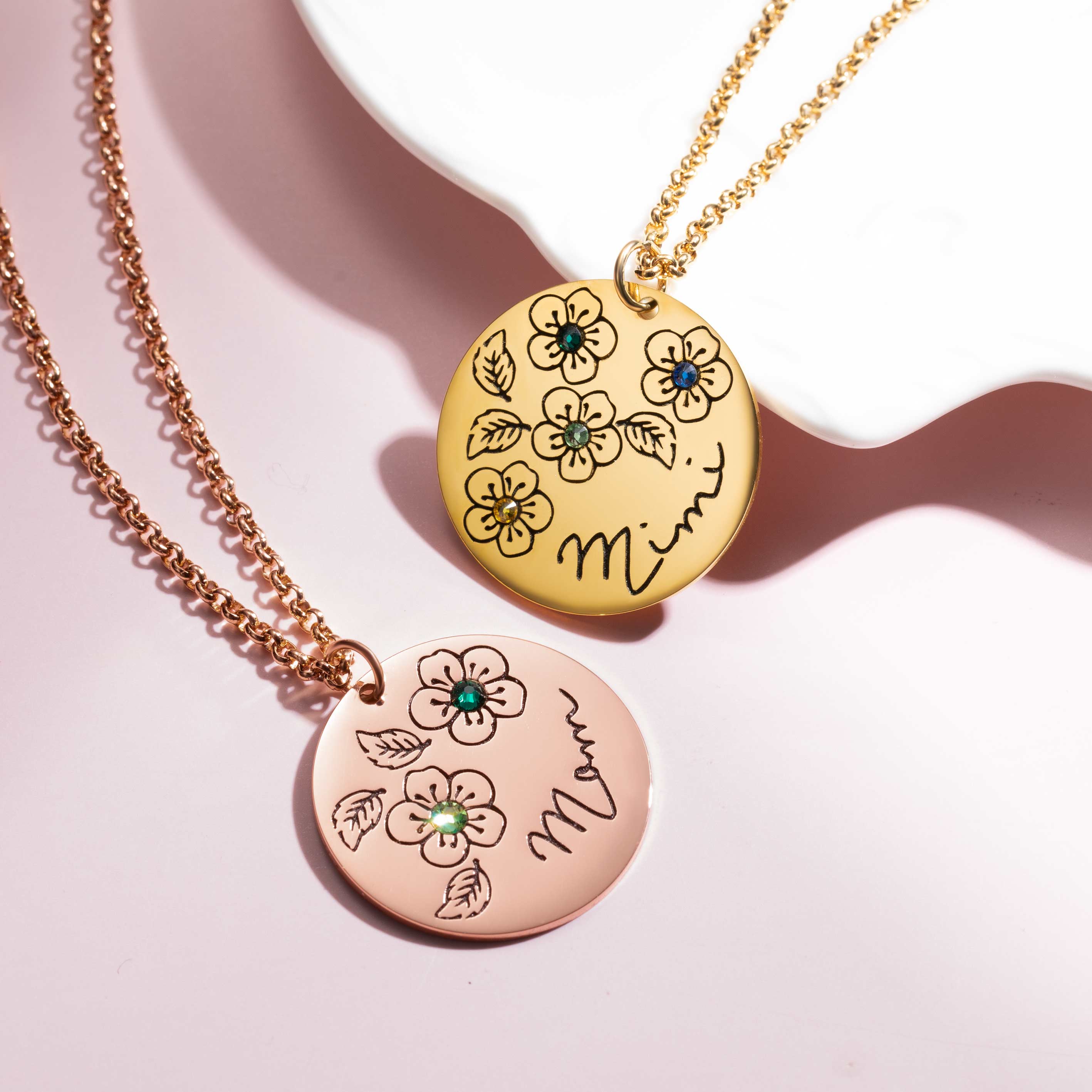 Blossoming Love: Custom Mother's Flower Birthstone Necklace in Stainless Steel