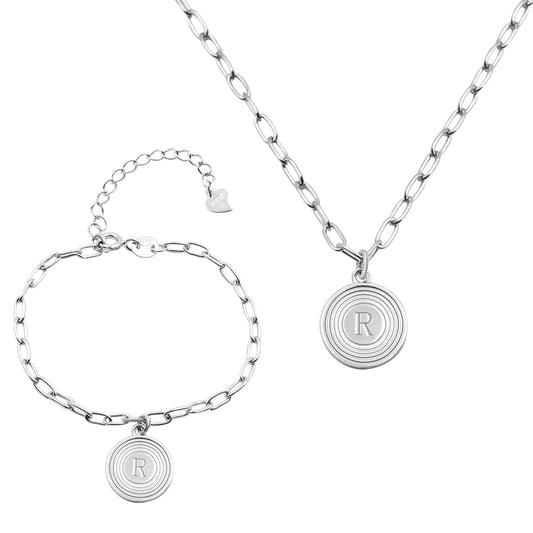 Elegant Duo: Stainless Steel Initial Link Necklace & Bracelet Set