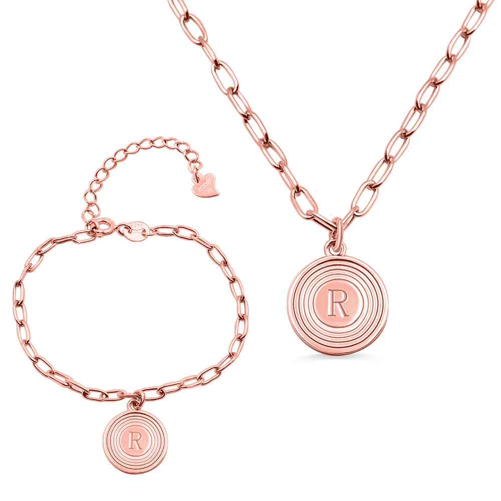 Elegant Duo: Stainless Steel Initial Link Necklace & Bracelet Set