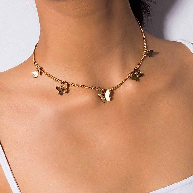 Vintage meerlaagse hanger vlinderketting voor vrouwen vlinders maanster charme choker kettingen boho mode-sieraden cadeau